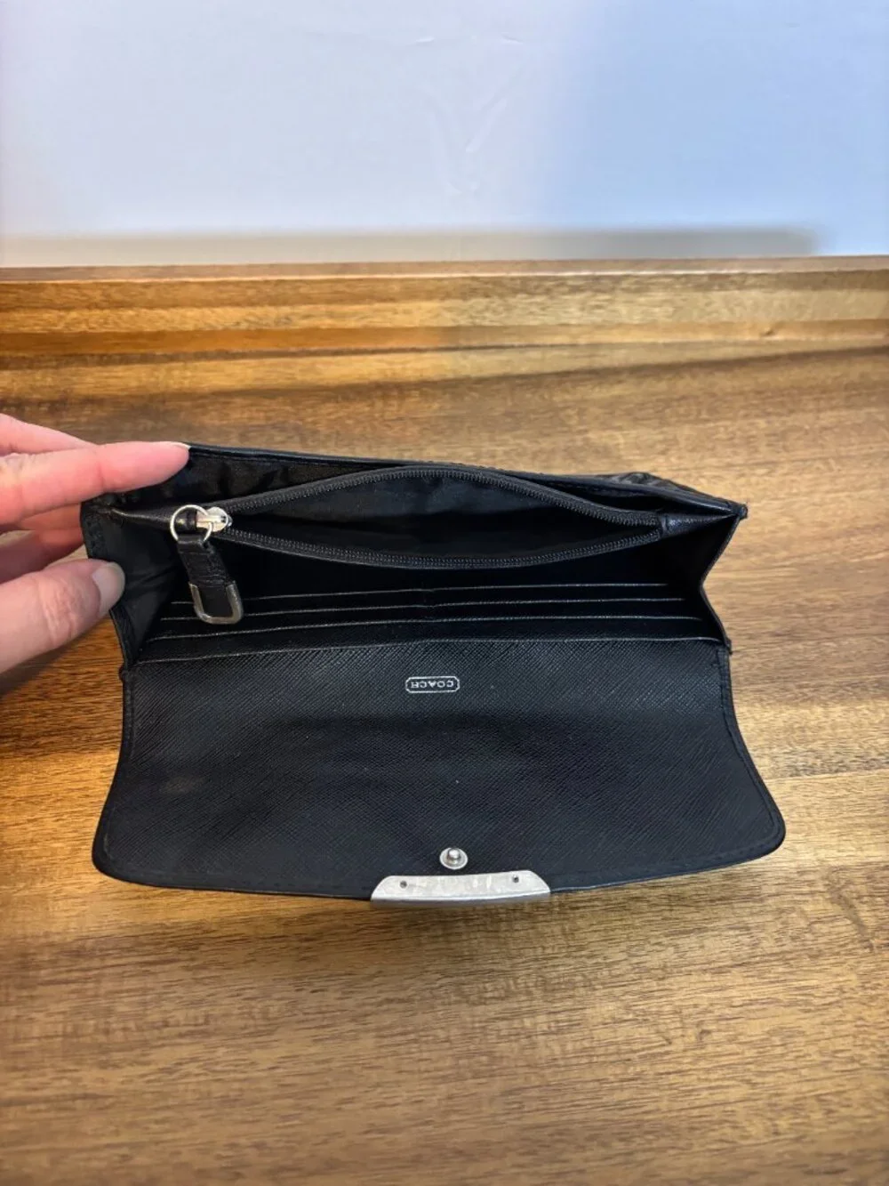 Coach Madison Op Art Signature C Black Gray Slim Envelope Wallet